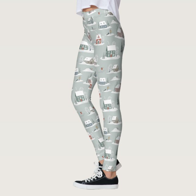 Leggings Village d'hiver Motif de la scène de neige (Gauche)