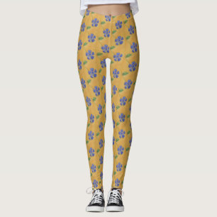 Leggings Vinca bleu, perwinkle sur un arrière - plan jaune