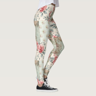 Leggings Vintage Chic Pastel Chic Pastel Green Florals Patc