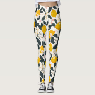 Leggings Vintage citron et Motif de fleurs roses
