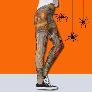 Leggings Vintage Halloween Citrouille Fantôme ou traitement