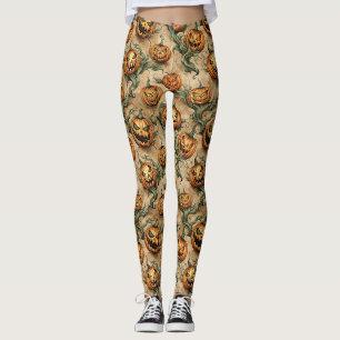 Leggings Vintage Halloween Jack-O-Lantern Vine Motif