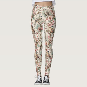 Leggings Vintage Sakura Cerry Blossom & Bird Aesthétiquemen
