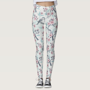 Leggings Vintage Sakura Cerry Blossom & Bird Aesthétiquemen