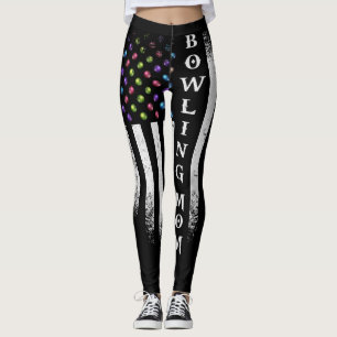 Leggings Vintage USA American Flag Bowling Mom Bowler