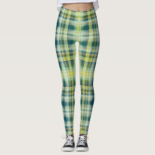 Leggings Vintage vert orange gris motif en plaid