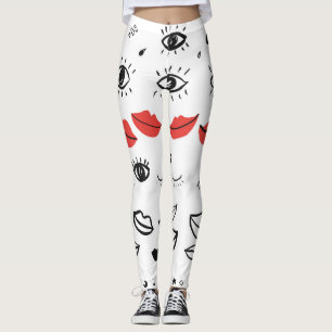 Leggings Vintages yeux, motif des lèvres rouges.