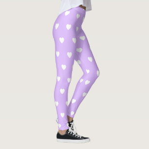 Leggings Violet Avec Jambes De Coeurs Blancs