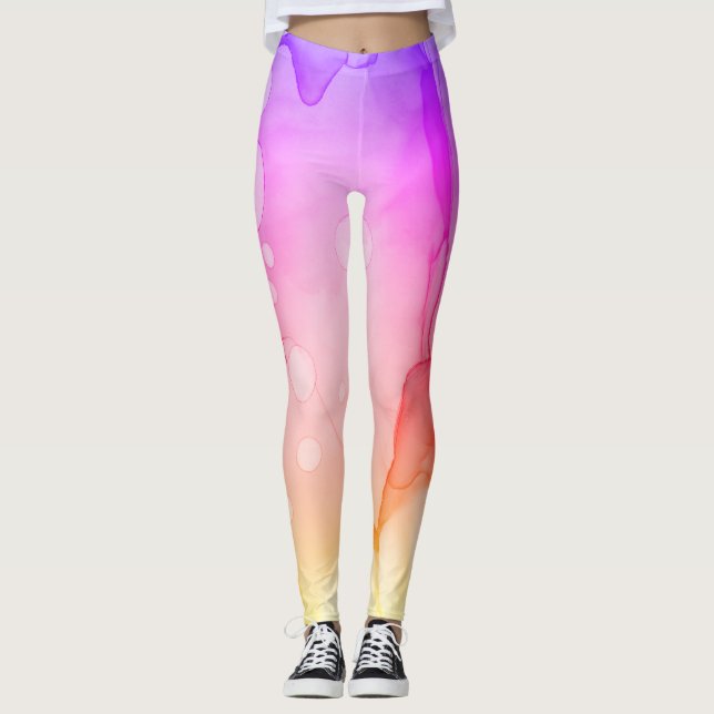 Leggings Violette abstraite Ombre de rose d'aquarelle de (Devant)