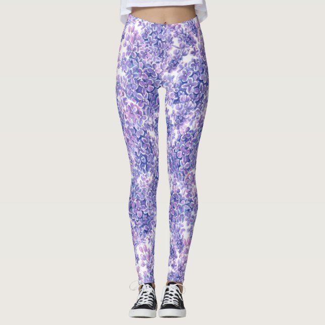 Leggings Violette aquarelle fleurs lilas (Devant)