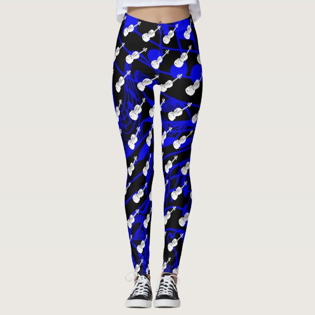 LEGGINGS VIOLON BLANC SUR LA MARINE MUSICNOTES (Devant)