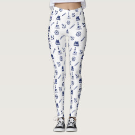 Leggings Voile Motif illustratif Marine Bleu+Blanc