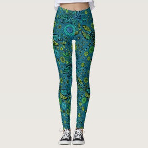 Leggings Voler, pilonner la libellule en bleu