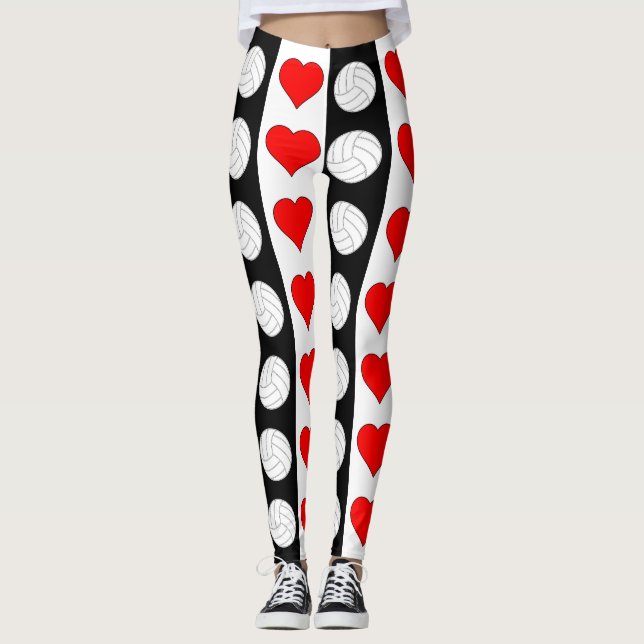 Leggings Volleyball Coeur Noir Blanc & Rouge Contraste Pant (Devant)