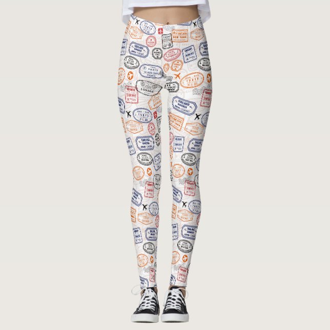 Leggings Vols de passeport destinations du monde du voyageu (Devant)