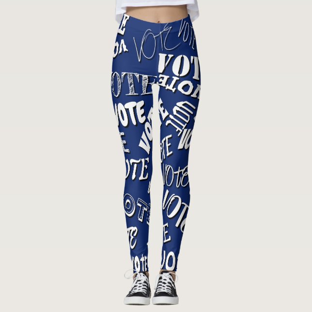 Leggings Vote texte police motif élection blanc bleu (Devant)