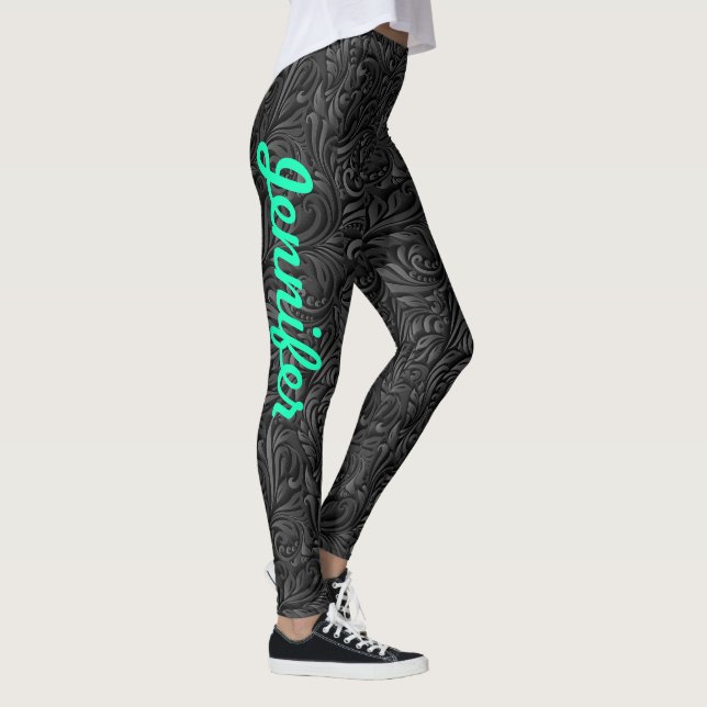 Leggings VOTRE NOM Black Paisley Exercice Pants (Droite)