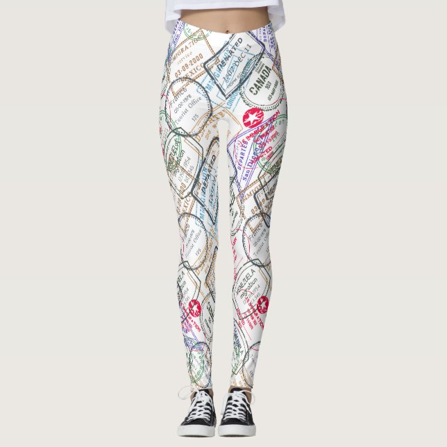 Leggings Voyage de timbres de passeport (Devant)