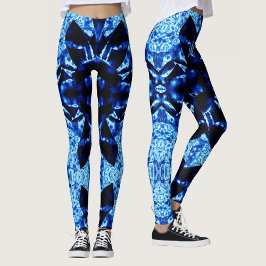 Leggings Vrai Motif Abstrait polynésien bleu