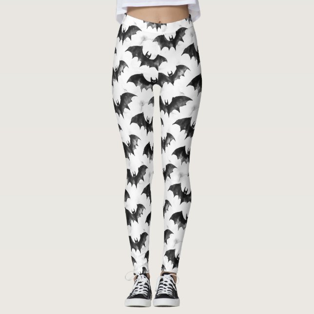 Leggings Watercolor Bats in Flight Halloween Pattern (Devant)