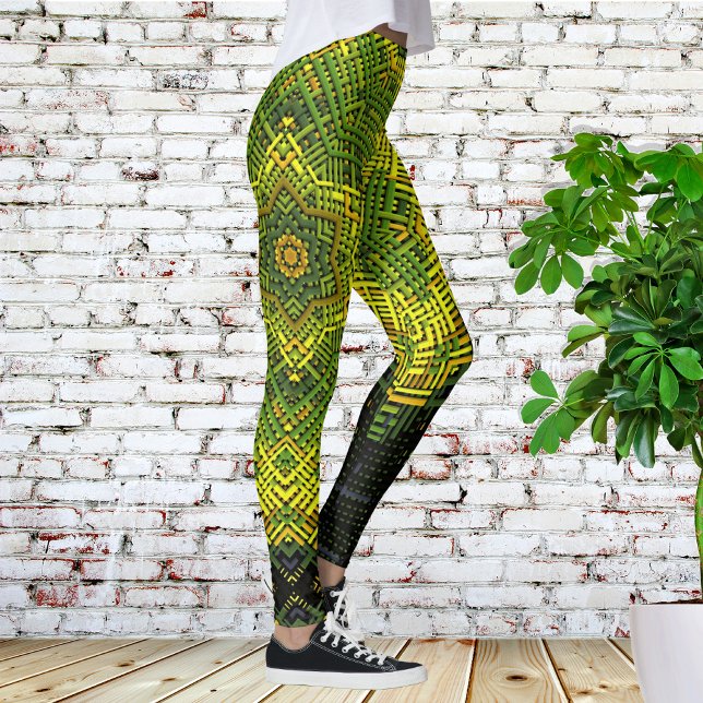 Leggings Weer Mandala vert jaune et noir (Créateur téléchargé)