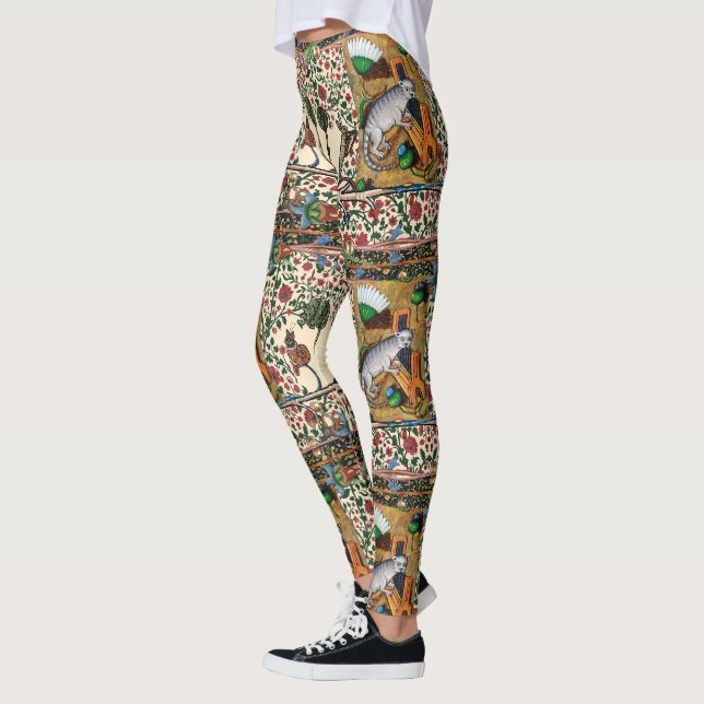 LEGGINGS WEIRD MÉDIÉVAL BESTIAIRE MUSIQUE, CAT JOUER ORGE (Gauche)