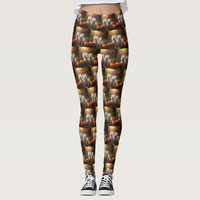 Leggings West Highland White Terrier Chiot Citrouille d'aut (Devant)