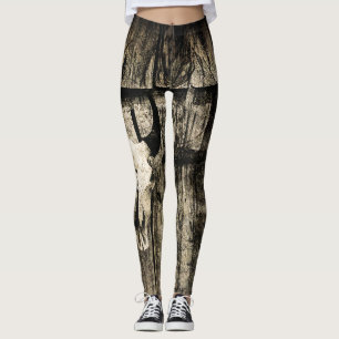 Leggings Western Bull Skull Vintage Barn Bois Brown Russe