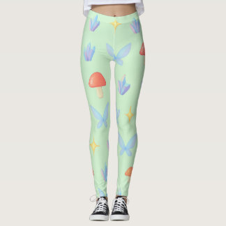 Leggings Whimsical Fairycore Pattern – Mushrooms, Crystals 