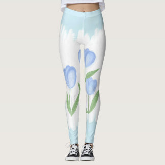 Leggings Whispers of Spring : Tulipes bleues sur toile Past