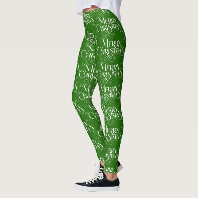 Leggings White On Red Merry Christmas Retro Typographie (Gauche)