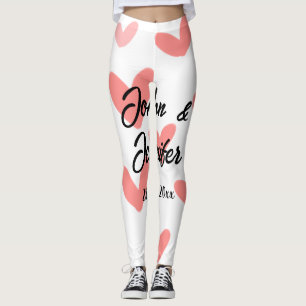 Leggings white simple minimal text style wedding red heart