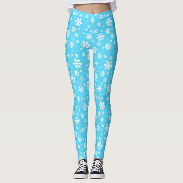 Leggings White Snowflakes on Light Blue Winter Pattern (Devant)