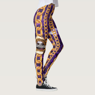 Leggings Wild Chic Motif Gold lèvres Cadeau Beauté Girly Fl