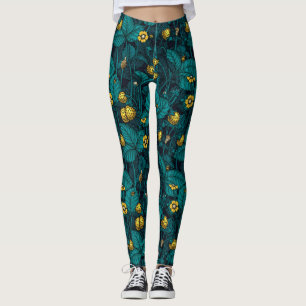Leggings Wild strawberries, yellow and blue