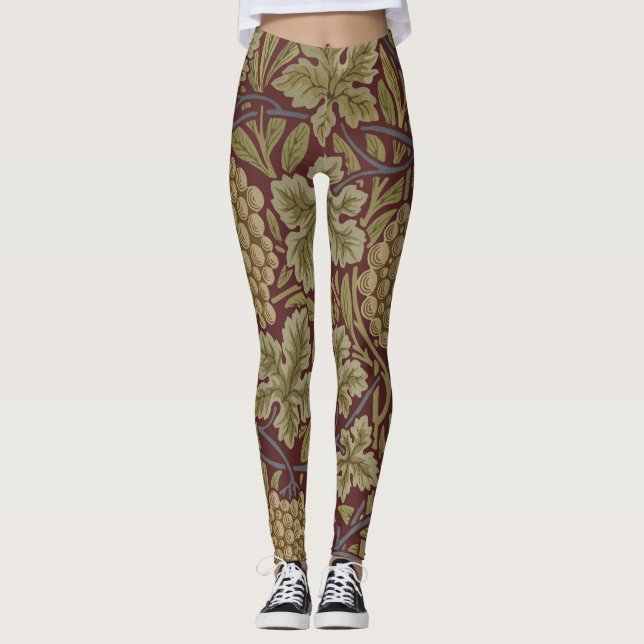 Leggings William Morris Vine Grappe Rouge Vert Art (Devant)