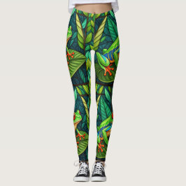Leggings with vibrant green leaves and colorful 