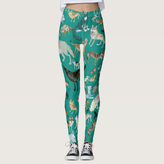 Leggings Wolves of the world Turquoise pattern