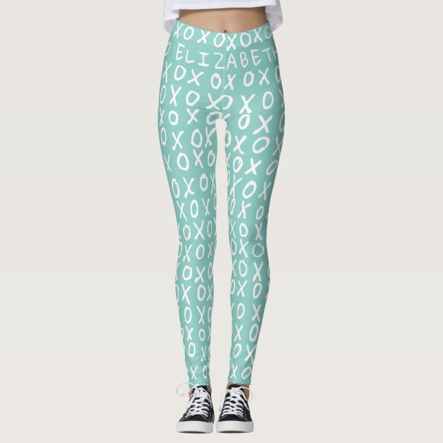 Leggings X et O personnalisés sur riptide turquoise (Devant)