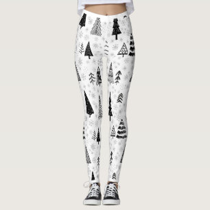 Leggings Xmas Arbres et Snowflakes Motif noir et blanc