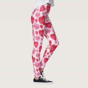 Leggings XOXO Love rose Motif de coeur rouge Valentine rose