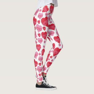 Leggings XOXO Love Rose Red Heart Motif Valentine