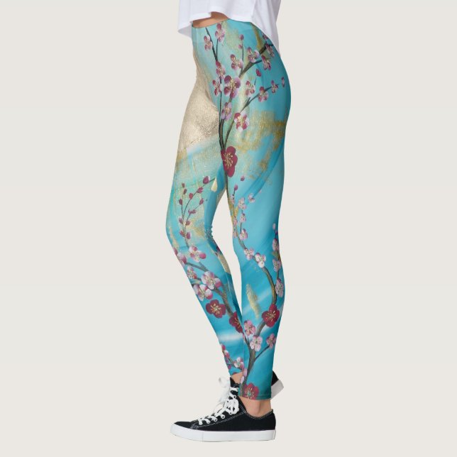 Leggings yoga bleu de peinture du Japon du soleil de fleurs (Gauche)