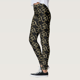 Leggings Yoga, Om Aum Icon, Symbole hindouiste, or noir