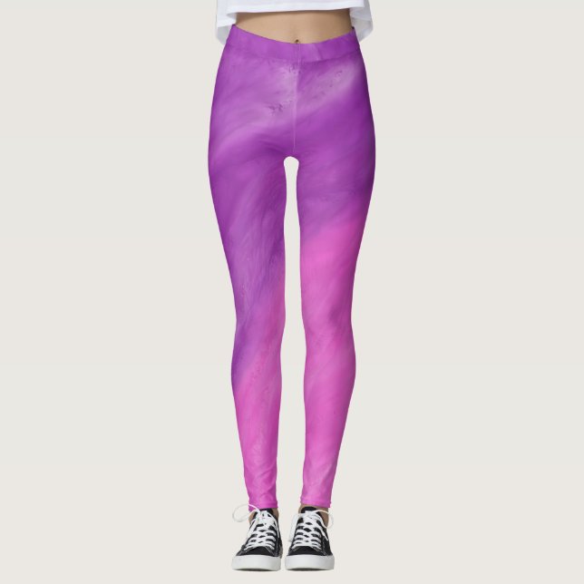 Leggings Yoga pourpre et rose de vague d'aquarelle (Devant)