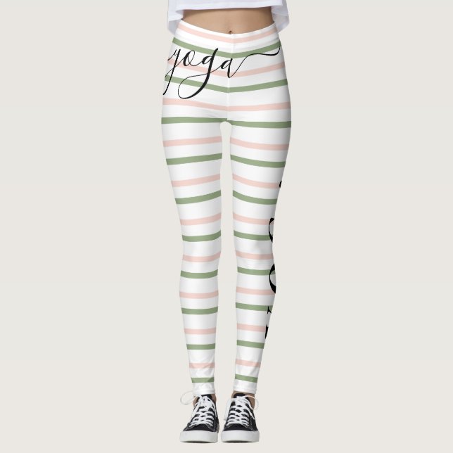 Leggings Yoga rose et vert rayures Respire (Devant)