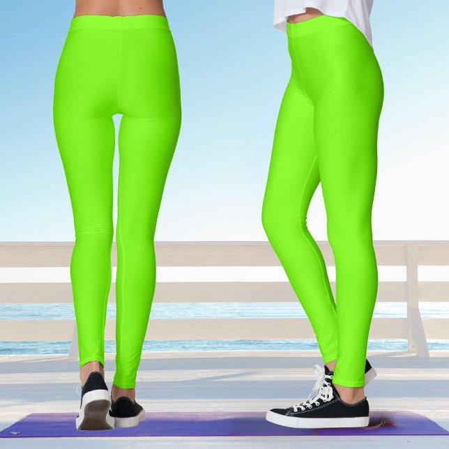 Leggings Yoga vert à la chaux de néon fluorescente (Back And Side)