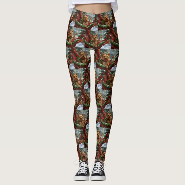 Leggings Yorkshire Terrier Chien Fête de Noël (Devant)