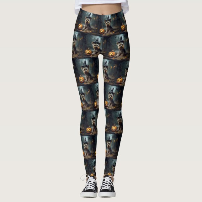 Leggings Yorkshire Terrier Citrouilles Halloween effrayant (Devant)