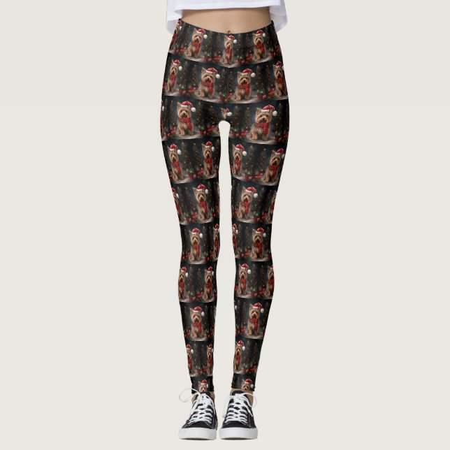 Leggings Yorkshire Terrier Dog dans la neige Noël (Devant)
